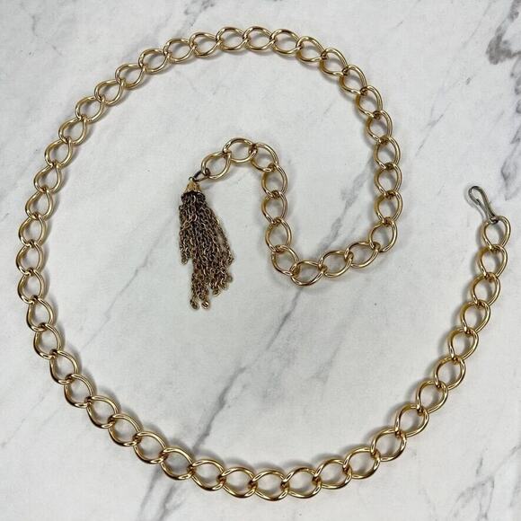 Gold Chain Link Belt with Tassel Charm - Size XS/S - 35" Adjustable Metal Belt - Picture 10 of 12